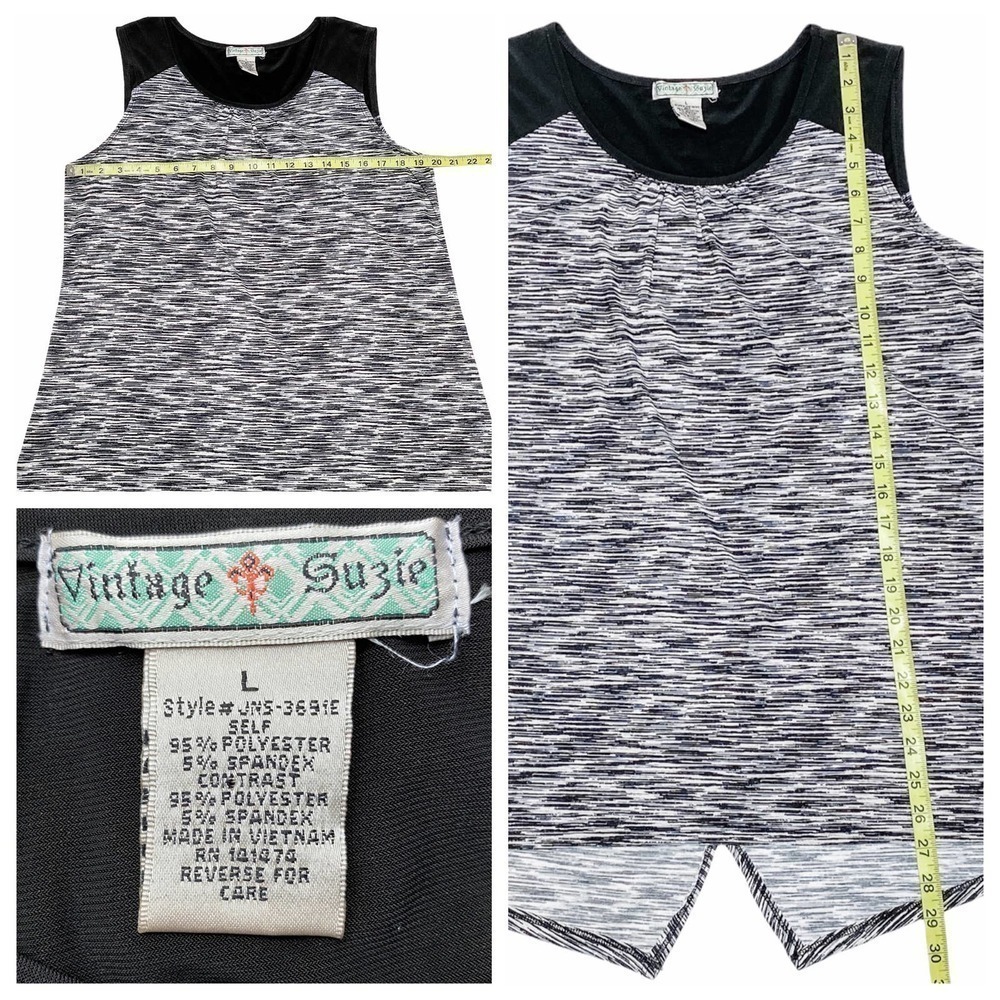 VINTAGE Suzie Black White Heathered Sleeveless Top - Picture 10 of 11